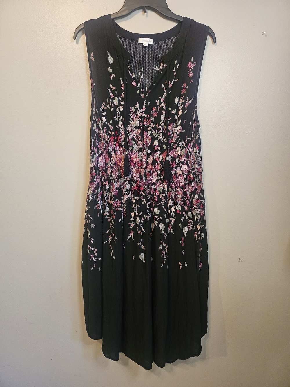 Eyeshadow Boho Black Midi Dress with Pink Floral Print